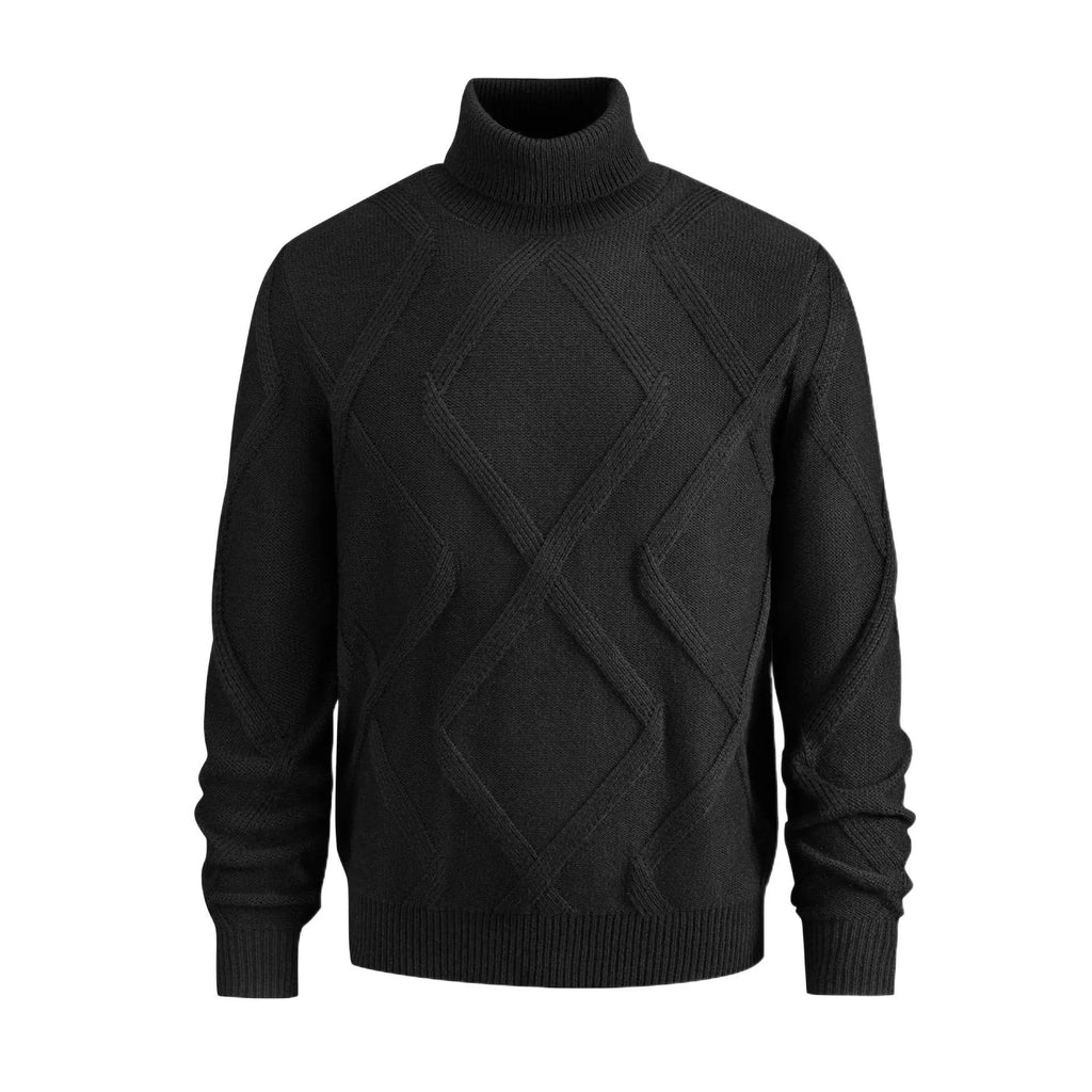 Men's slim-fit thickened turtleneck sweater in black and beige, 100% polyester pullover