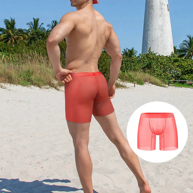 Ice silk men's boxer shorts in nylon fabric with low waist design and solid colour options