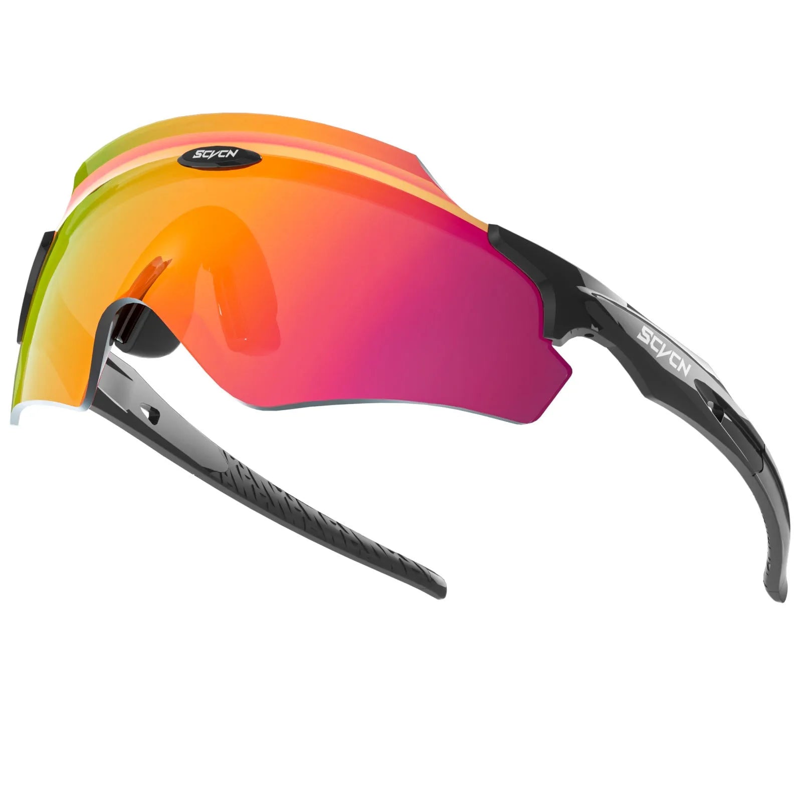 Frameless integrated lens sports goggles in a bold colour, shown from a front perspective.