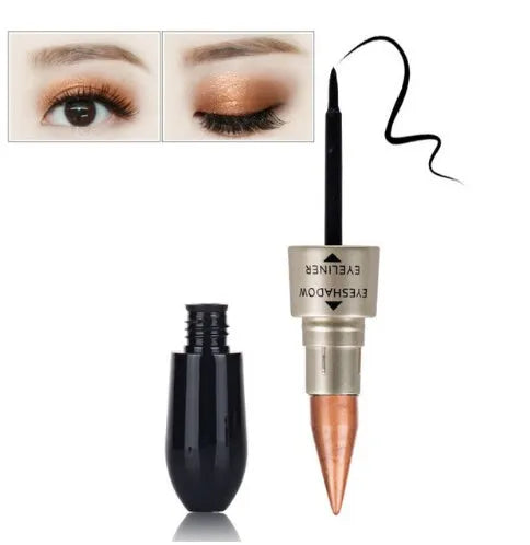 Double head six colour eyeshadow and black eyeliner set with compact 12.3cm design for eye modification