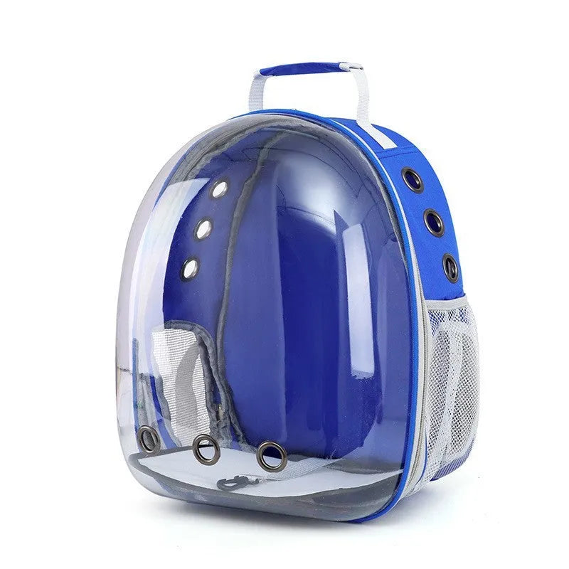 Astronaut-shaped grey cat carrier bag with side opening and medium capacity.