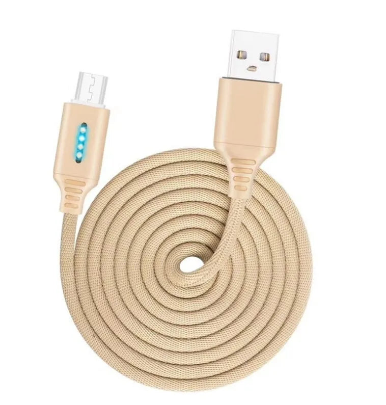 Black fabric weave USB fast charging cable with Android connector, 1 metre long.