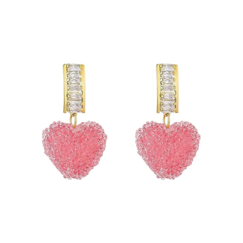 Peach heart-shaped alloy earrings for women in pink or blue candy stud styles
