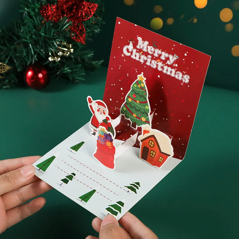 Three-dimensional blessing greeting card handmade cardboard fold fresh style in cyan colour option
