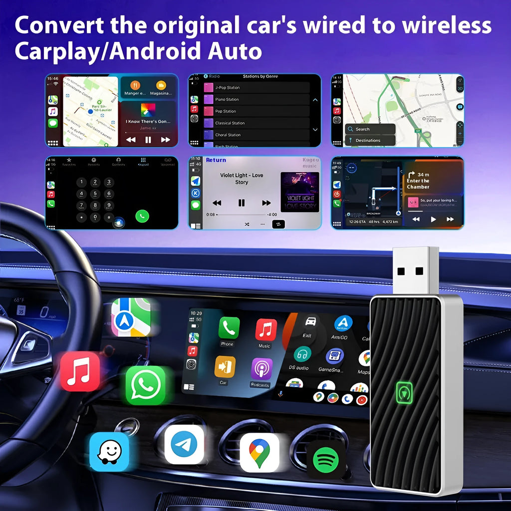 Dual Channel Carplay Box USB version with plastic casing, 62x24x8mm, for wireless Carplay auto mode