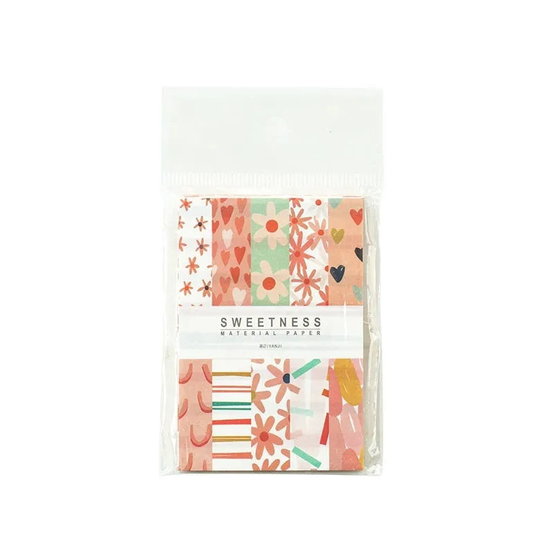 Pack of 50 retro dessert-themed note papers in colours like red plum cheese and caramel puff, each measuring 56mm by 83mm.