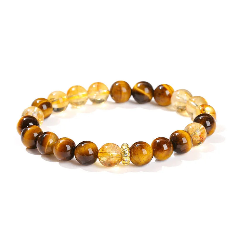 Natural yellow tiger stone and yellow crystal bracelet with 8mm beads and geometric design
