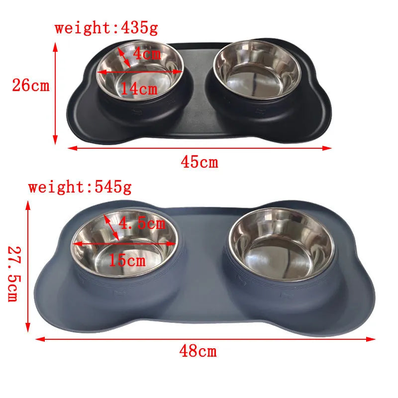 Large silicone dog bowl with a removable stainless steel food insert, shown in blue colour.
