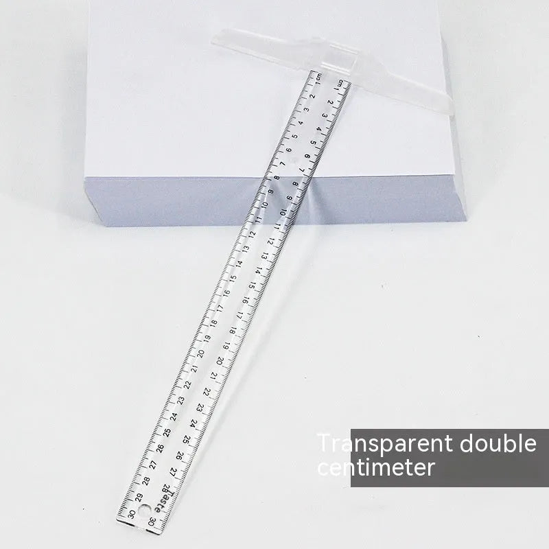 T-shaped plastic ruler 30cm length in transparent or orange yellow with measurement scales