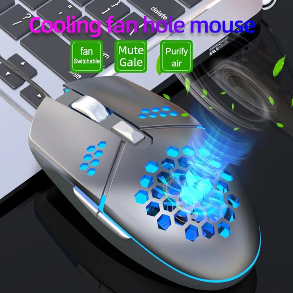 Wired gaming mouse with cooling holes, braided USB cable, 6 keys, DPI button, black colour