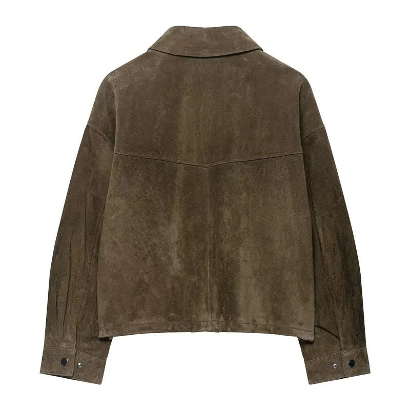 Ladies' PU fabric jacket in regular fit with Japanese Korean casual styling