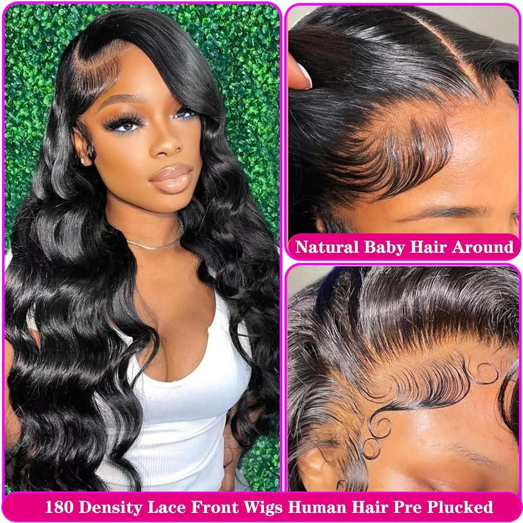 Black synthetic long wave wig with lace front on a mannequin head, showing pre-plucked hairline