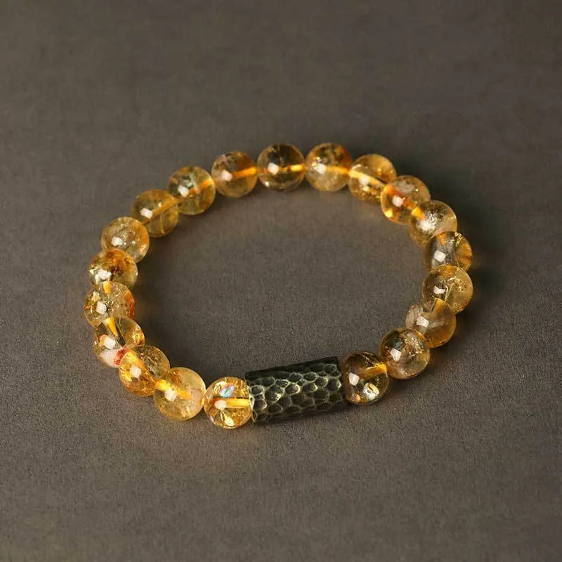 Retro style yellow tower crystal bracelet with manual processing in single or double ring design