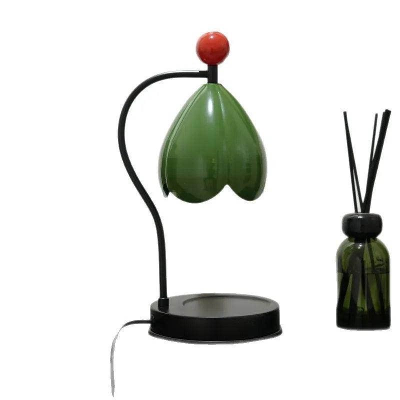 Ancient style melting wax fragrance lamp with metal holder in cream white or dark green options