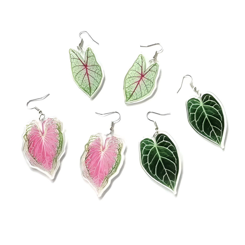 Acrylic flower leaf geometric earrings for women in natural style with three colour options