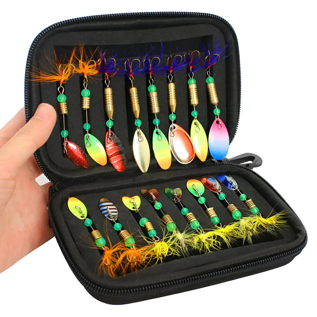 Composite sequins fishing bait bag with 16 colour lures in Oxford cloth case