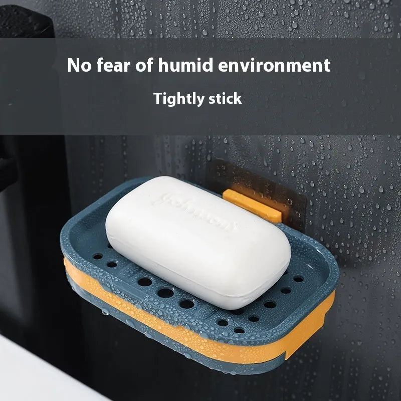 Creative drainage grille bathroom soap rack double-layer PP plastic 13 x 8.5 cm dark green