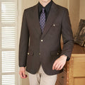 Men's anti-wrinkle easy-care suit jacket in blue polyester viscose blend with flat lapel and double slit back
