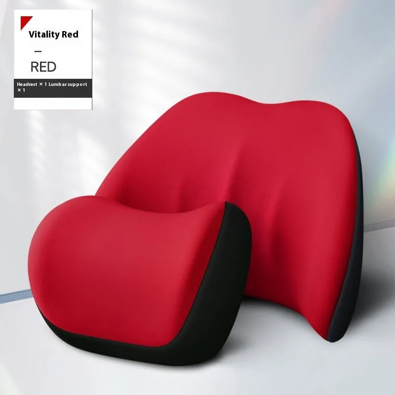 Memory foam car waist cushion in vitality red with elastic fabric cover for lumbar support