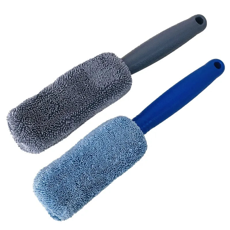 Microfiber car wash tire brush with aluminium handle for cleaning wheels