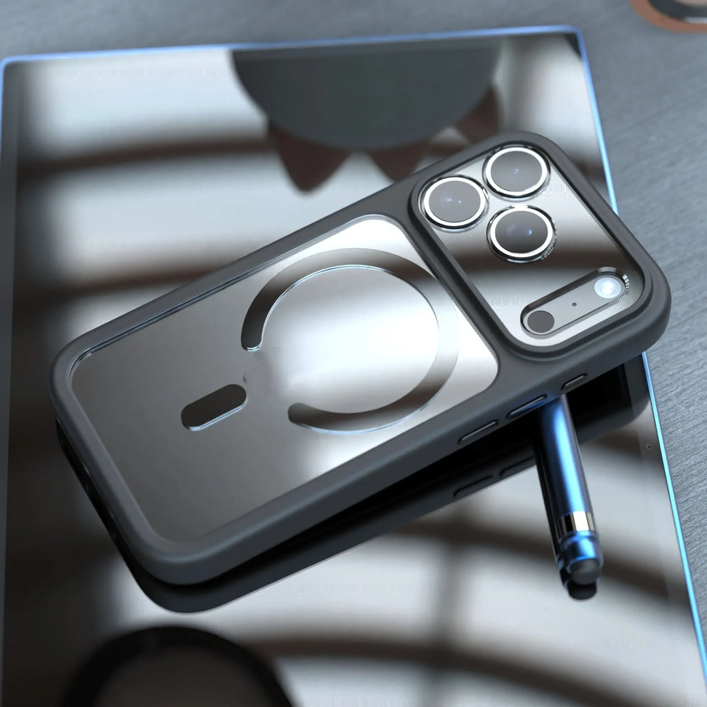 Two-in-one magnetic phone case for iPhone 17 Pro Max in black, showing shockproof construction.