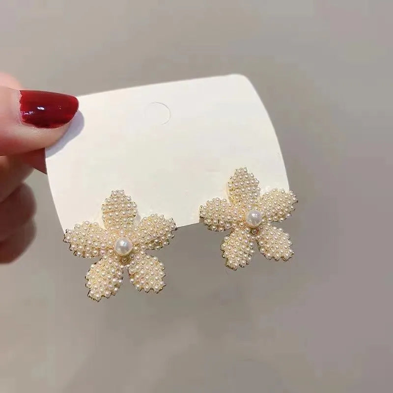 Korean style pineapple starfish pearl drop earrings in electroplated alloy with artificial gem inlay