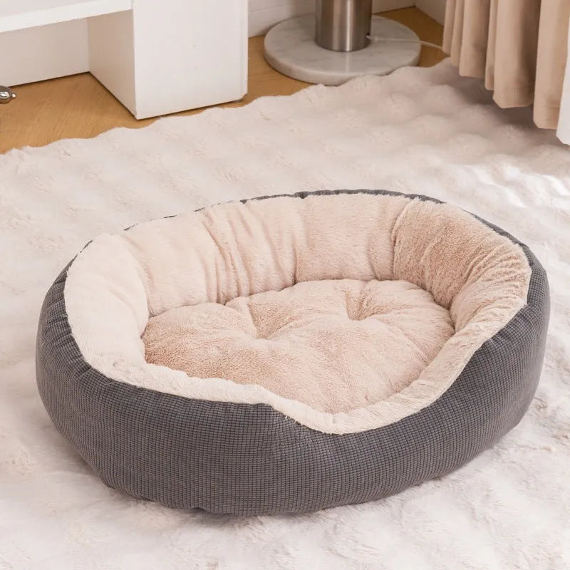 Winter fleece-lined cat nest in gray, khaki, or bright yellow, sizes S to XL, removable washable pet bed