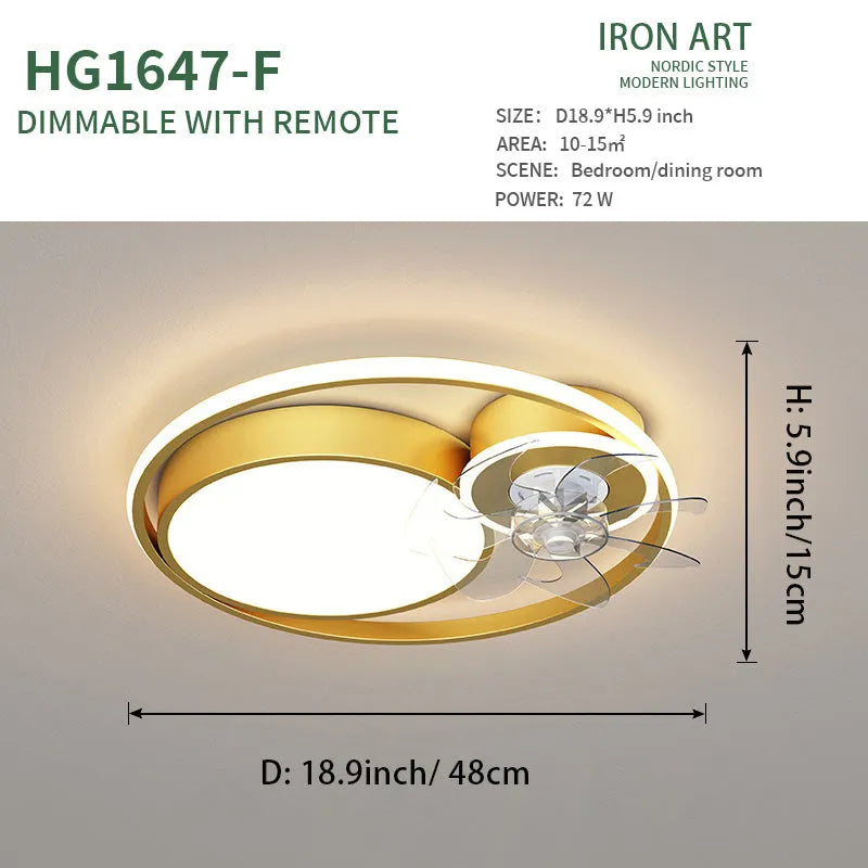 48cm black or gold ceiling fan light with integrated acrylic lampshade and suction mount.