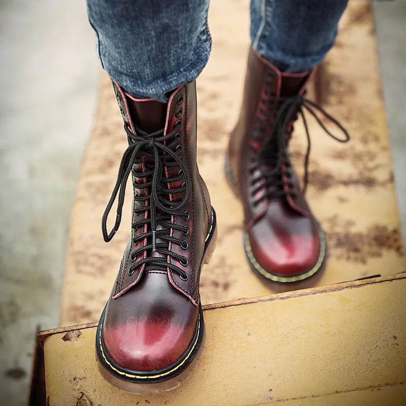 Men's black leather cotton lace-up shoes with high cylinder socks and round toe