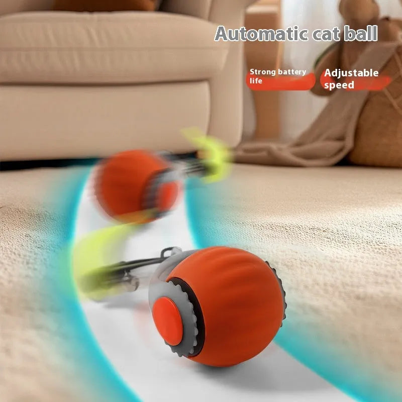 Gravity automatic cat toy with silicone tail and rolling ball in orange and blue colour options