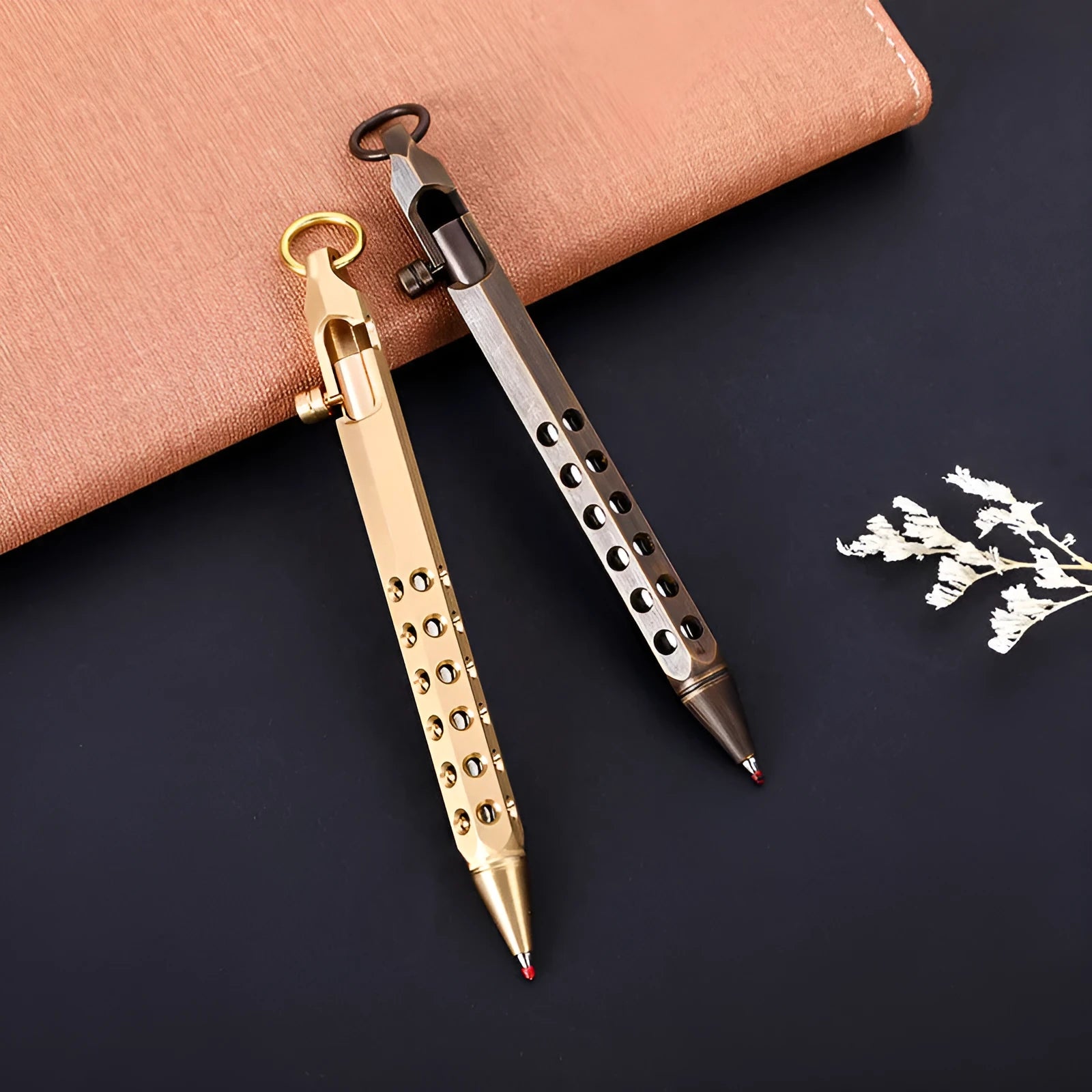 Solid brass hexagonal bolt roller pen with a 0.5mm tip shown in natural brass colour.