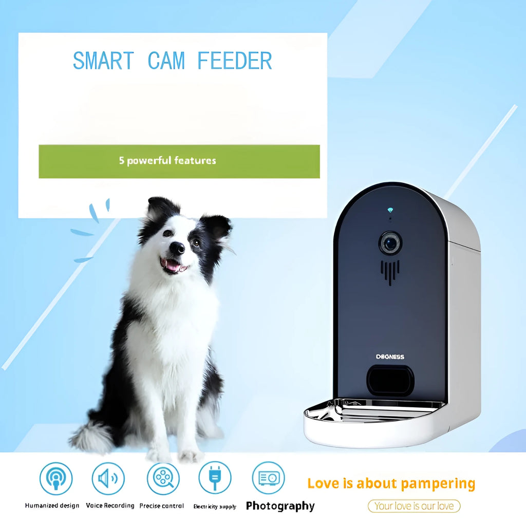 Smart pet feeder with automatic feeding and remote monitoring in Barbie pink ivory white colour