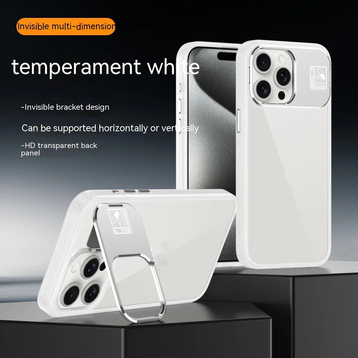 Creative simple stand phone case in acrylic for iPhone with built-in kickstand, available in multiple colours
