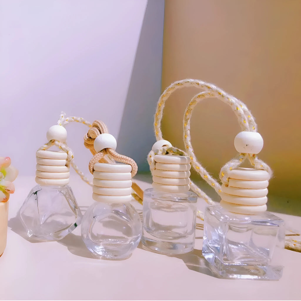 Glass car perfume pendant fragrance with refillable bottle in multiple pendant style options