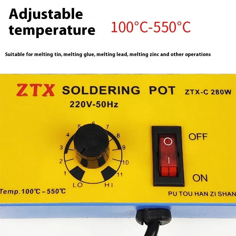 Desktop adjustable temperature tin melting furnace with titanium-plated crucible