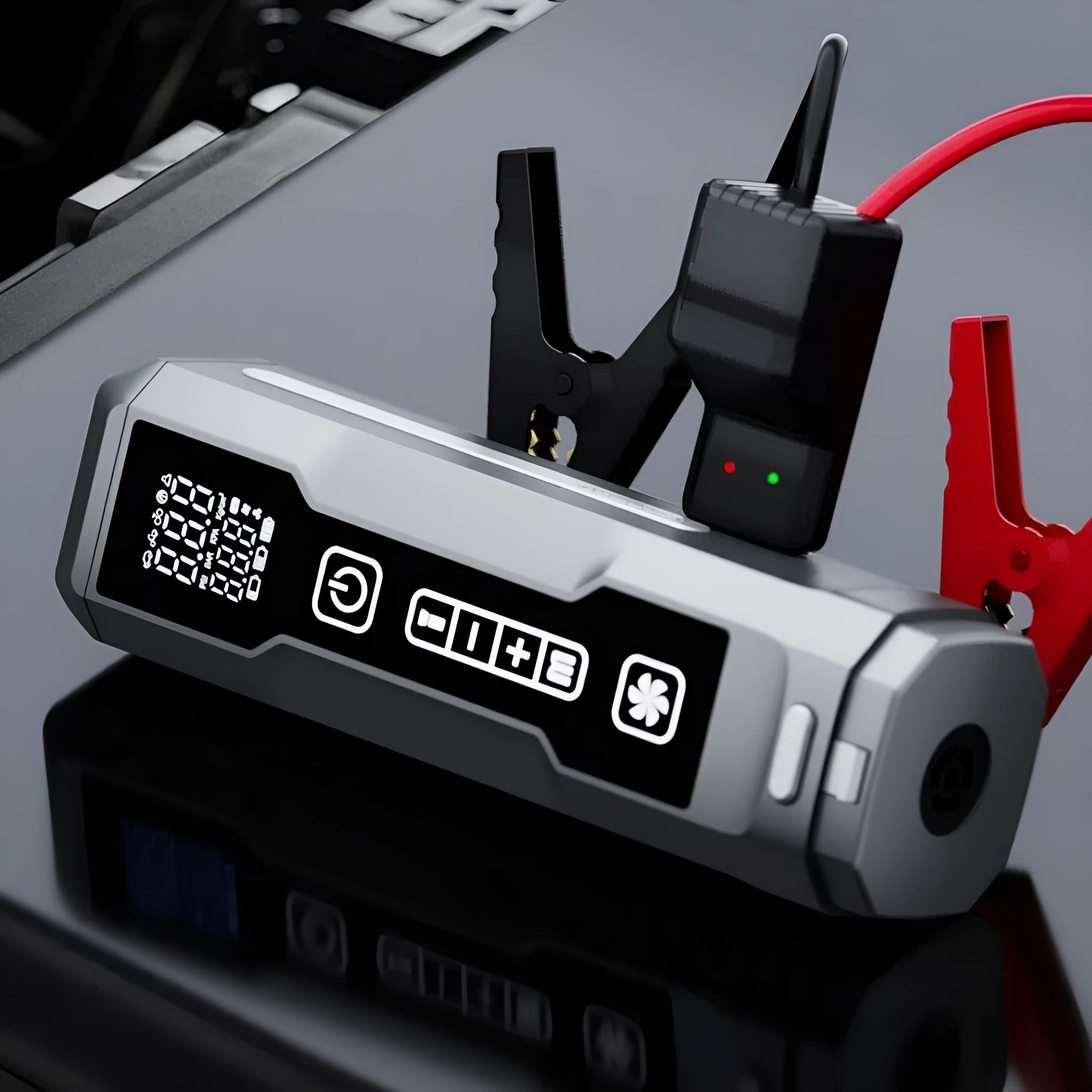 Wireless inflator with power bank showing 4-in-1 car vacuum and air pump with LED light