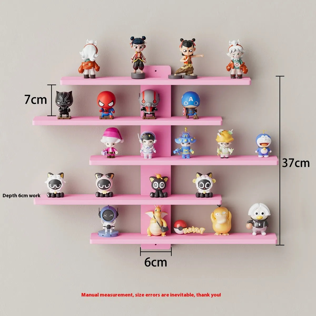 Five-tier wall-mounted PVC storage rack for blind boxes and toy display in choice of colours