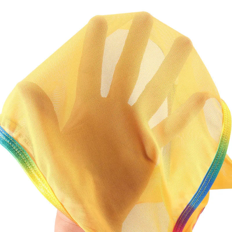 Women's transparent mesh briefs in multiple colours on a white background.
