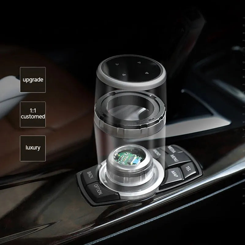 Aluminium alloy multimedia button sticker for car large knob cover with visible at night acrylic light transmission