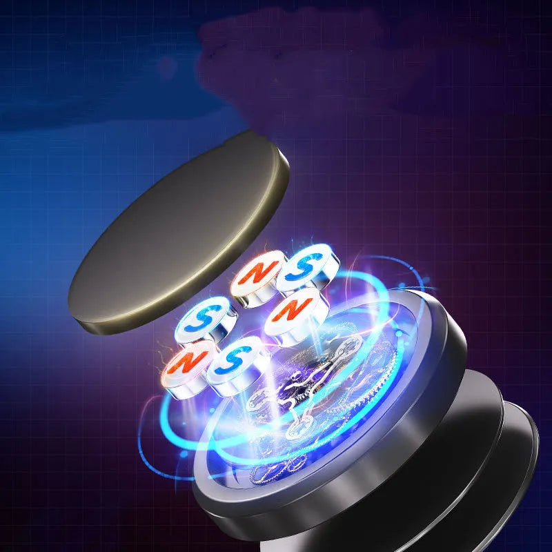 Obsidian black alloy magnetic centripetal force mobile phone holder with 2 magnetic disks.