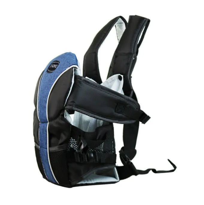 Double-shoulder baby carrier in blue colour with front-facing position