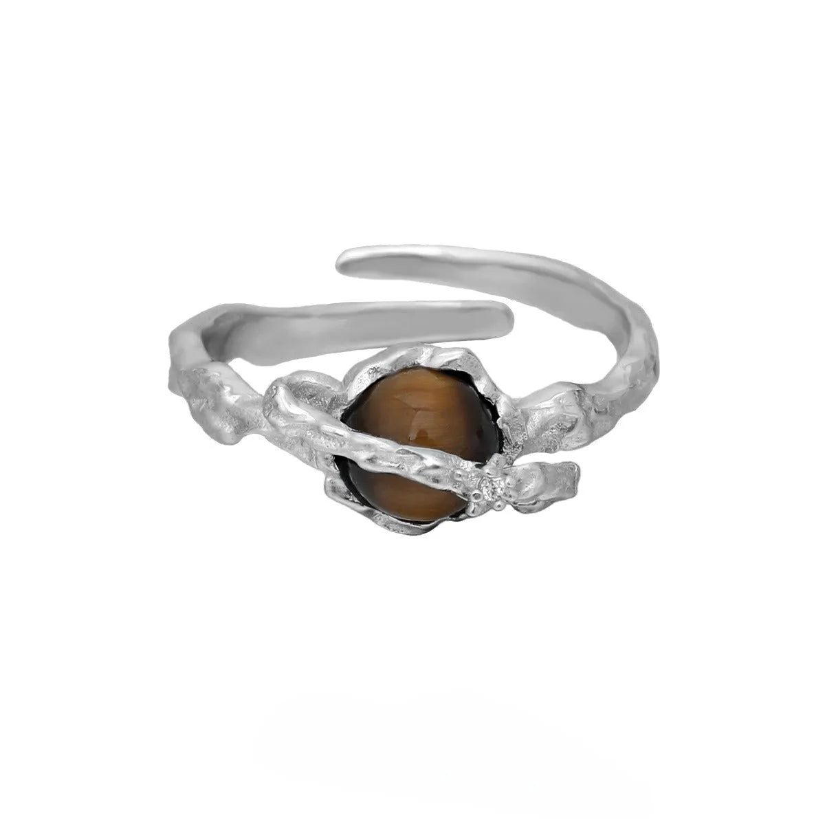 Women's Saturn design adjustable open ring in white gold colour silver