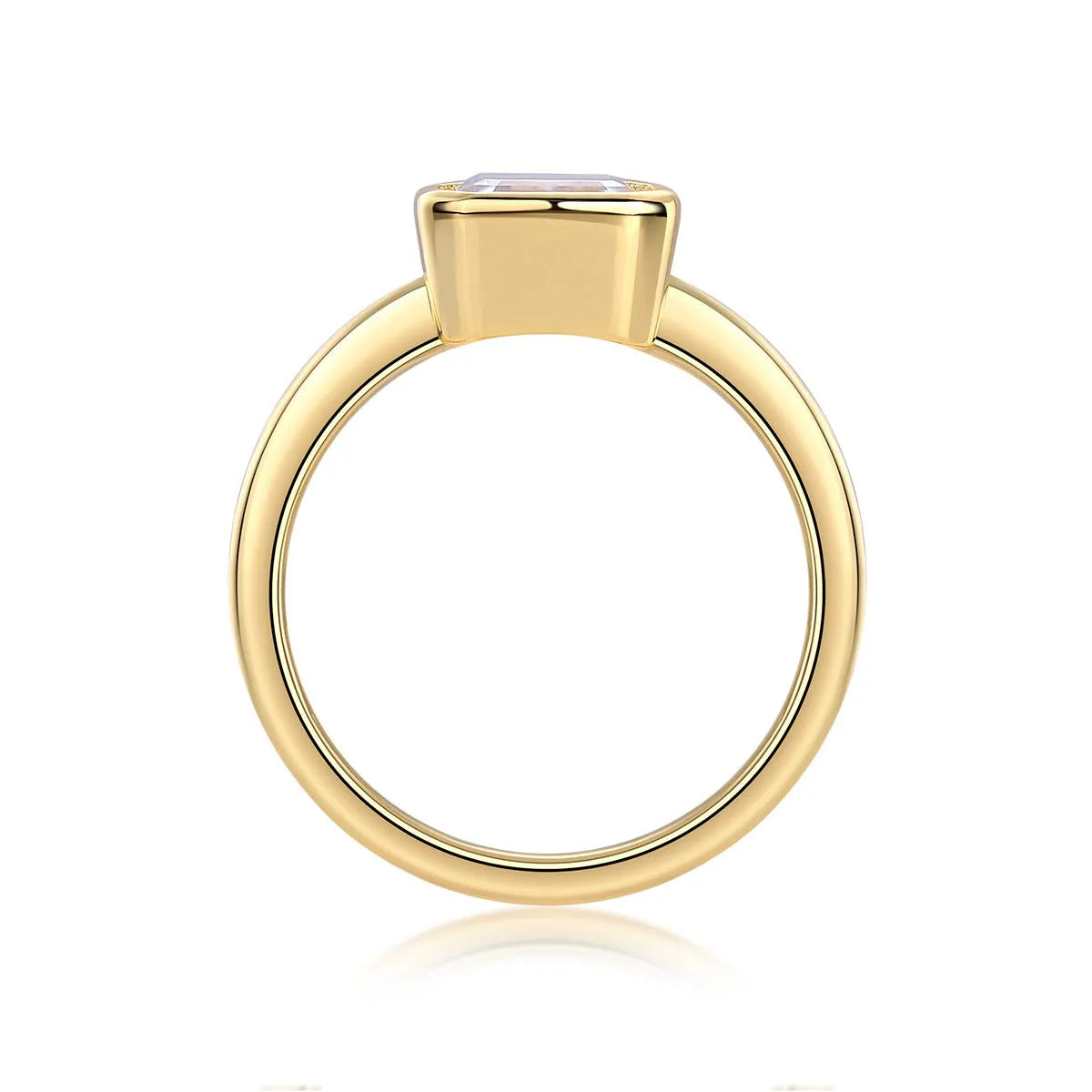 Silver geometric closed ring with inlaid moissanite stone in pagoda colour, unisex design