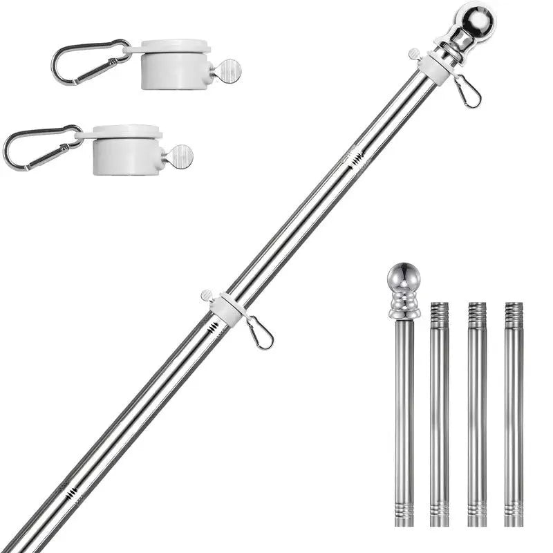 6ft five-section stainless steel wall hanging flagpole in black outdoor
