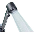 Portable ABS shower head with modern design showing three adjustment settings for different water flows