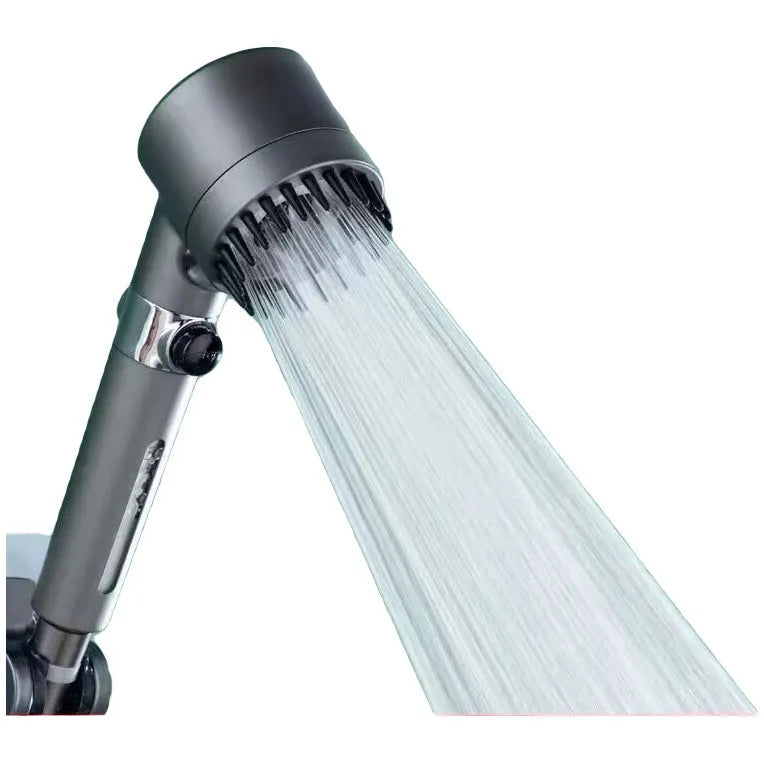 Portable ABS shower head with modern design showing three adjustment settings for different water flows