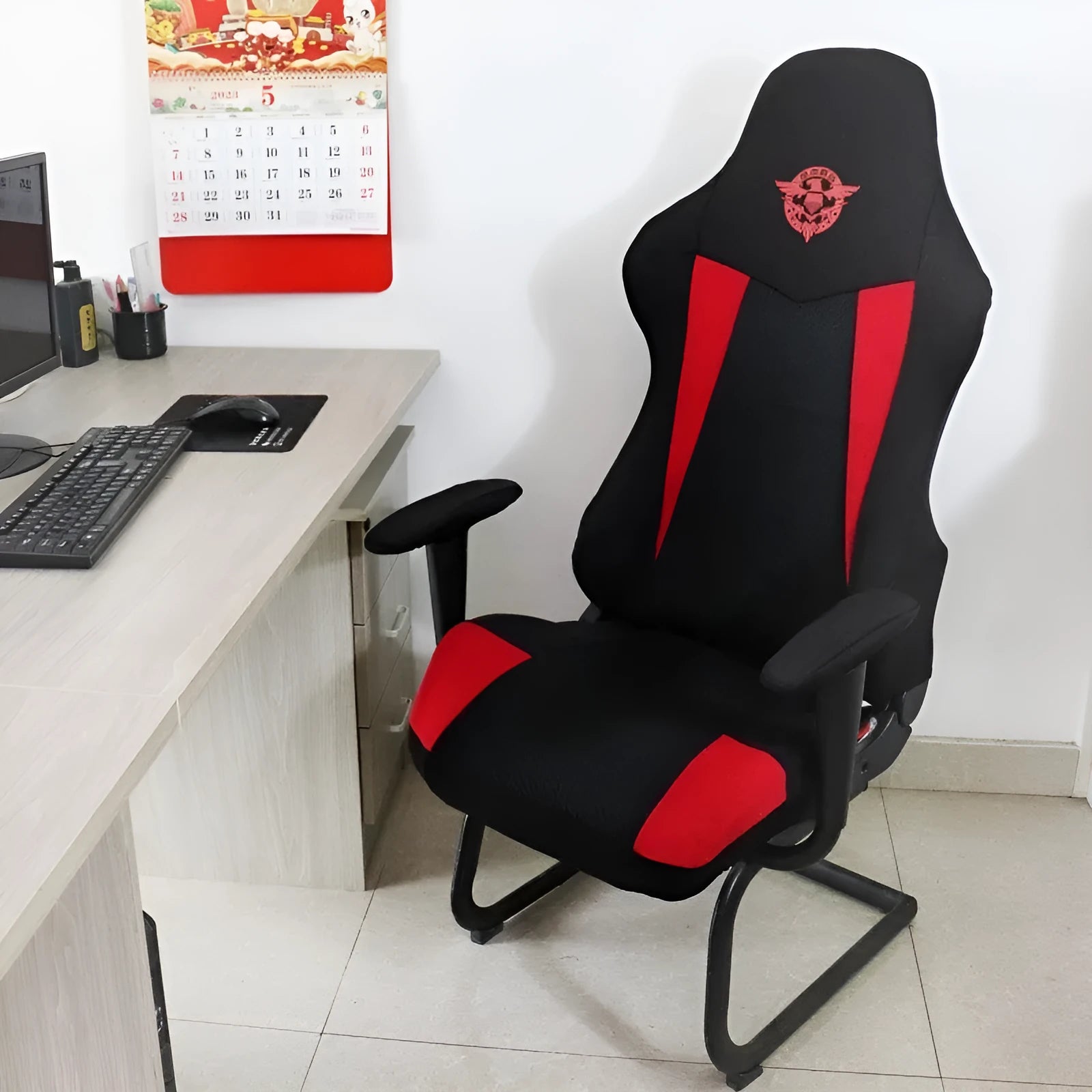 Polyester chair cover set for home computer chair measures 80x88cm oval shape includes backrest seat and armrest covers