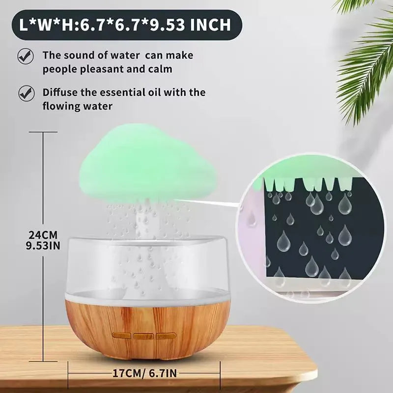 2-in-1 desk humidifier with raining cloud night light and essential oil diffuser in wood grain or white colour