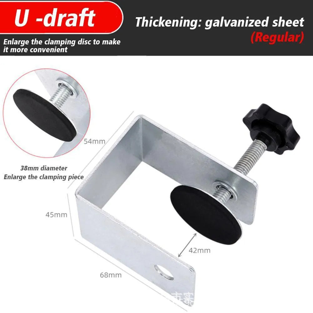 Drawer panel fixing clip showing dual-use, three-use, and U-clip formats in stainless steel or galvanised metal