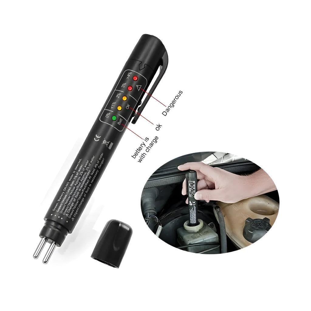 Brake fluid tester with 5 LED moisture indicator and metal probe for DOT3 DOT4 DOT5 fluids